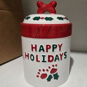Happy Holidays Ceramic Dog Treat Holder NWOT